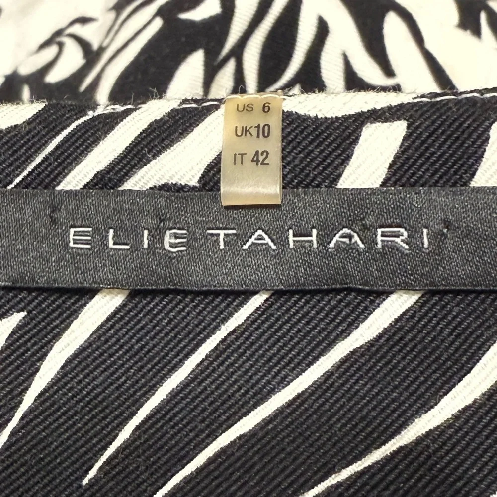 Elie Tahari Black White Floral Skirt Size 6 Tropical Print A-Line with Pockets
